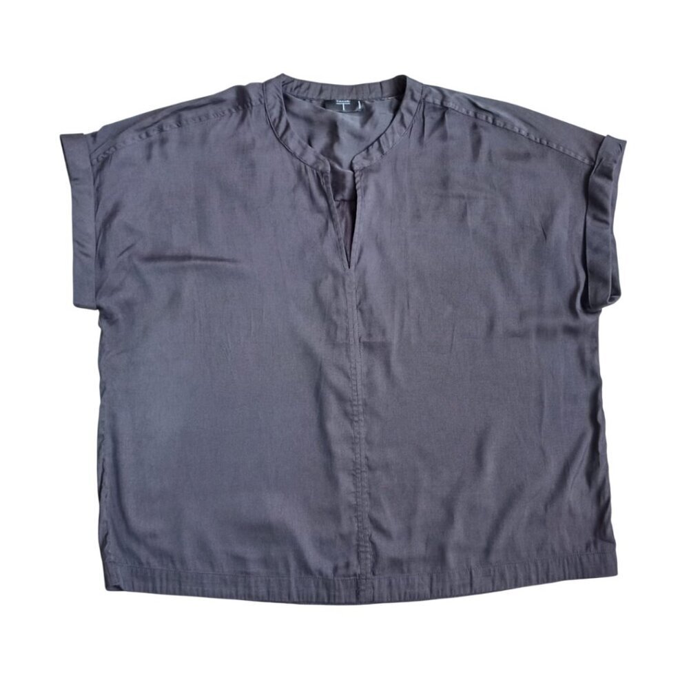 T Tahari Charcoal Grey V-Neck Blouse - Lightweight Relaxed Fit, Size L/XL - Picture 1 of 7